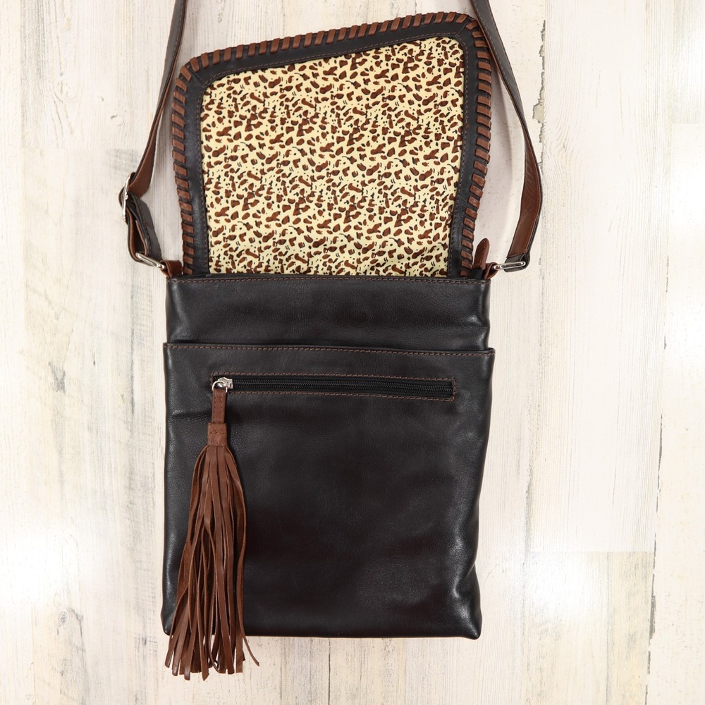 ili New York Crossbody Bag Black Genuine Leather Flap Zip Organizer - Picture 4 of 14